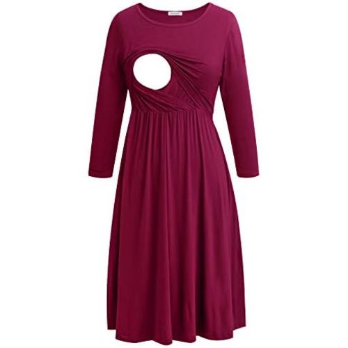 Smallshow Women's Maternity Nursing Dress 3/4 Sleeve Dress for Breastfeeding