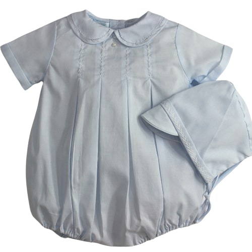 Newborn Boys Blue Take Home Bubble Outfit & Hat Set Petit Ami
