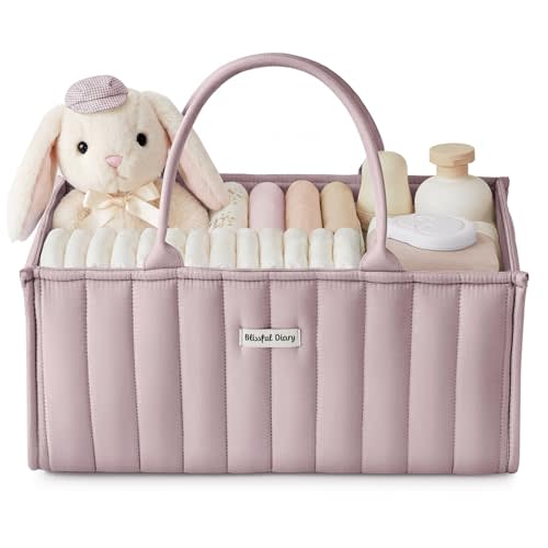 Blissful Diary Baby Diaper Caddy Organizer, Stylish Storage Basket for Newborn Essentials and Diaper Station, Gift for Baby Shower and Registry Must-Have, Mauve Pink | Stylish Storage Basket