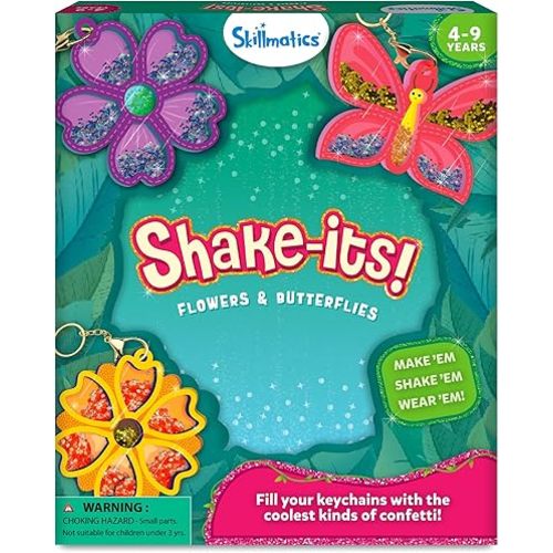 Skillmatics Art & Craft Activity - Shake-its, DIY Glitter Craft Kit with Keychains, Fun & Creative Travel Toys, Party Favors & Birthday Gifts for Girls & Boys Ages 4, 5, 6, 7, 8, 9