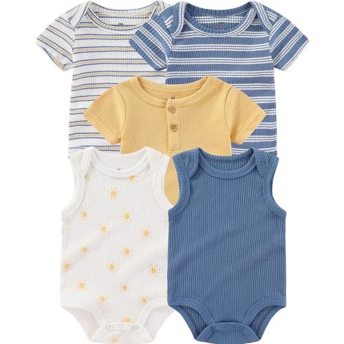 Baby Bodysuits Ribbed Mix Summer Newborn Boy Girl Clothes 5-pack