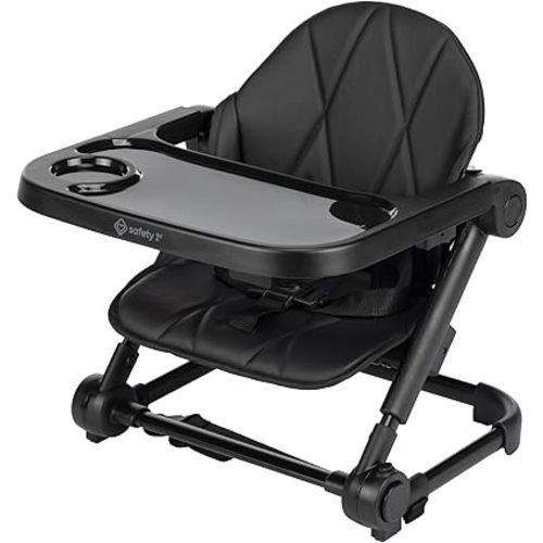 Safety 1st Moly Travel Feeding Booster Seat – Compact, Lightweight, Folds Flat, 3-Height Positions, Adjustable Tray, Carry Strap, Easy-to-Clean Design for Baby and Toddler Mealtimes - Tinted Graphite