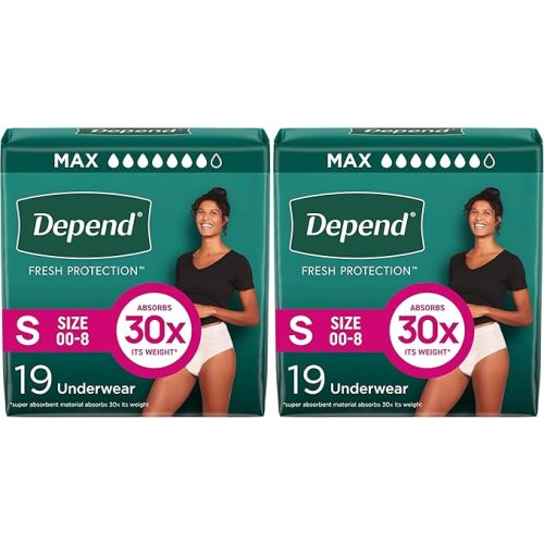 Depend FIT-Flex Incontinence Underwear for Women, Disposable, Maximum Absorbency, Small, Blush, 19 Count (Pack of 2)