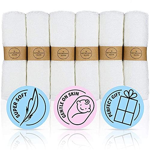 Baby Washcloths - Super Soft Bamboo Baby Essentials for Baby Shower Registry & Baby Shower Gift, Perfect Newborn & Baby Towel, 6-Count, 10"x10", White