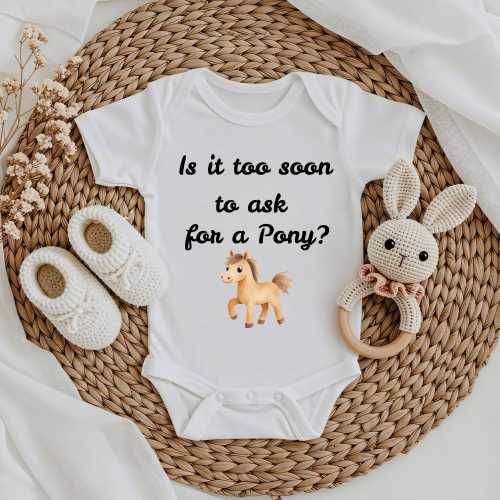 Too Soon for a Pony Baby Onesie®, Watercolor Horse Bodysuit