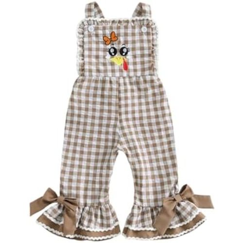 Toddler Baby Girl Valentiens Outfit Love Heart Romper Long Flared Jumpsuit Valentines Day Overalls 0-7 Years Old