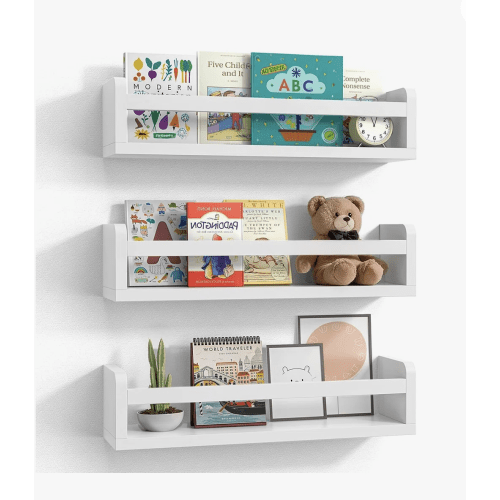 Floating White Wooden Nursery Wall Shelves, Set Of 3 – Wall-Mounted Book Storage For Kids’ Rooms | Wayfair