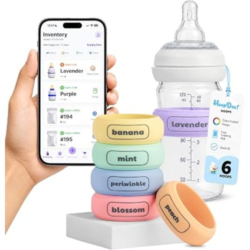 NFC Breast Milk Bands with Free App Integration for Breast Milk Labels & Formula Management, Dishwasher-Safe Silicone, Color-Coded Sets (6 Bands)