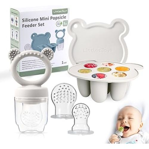 Baby Teething Relief teether, Breast Milk Popsicle Mold for purees .Silicone Baby Fruit Food Feeder for Safe Infant Self Feeding, BPA Freefor 3 Month+, (Light Grey)