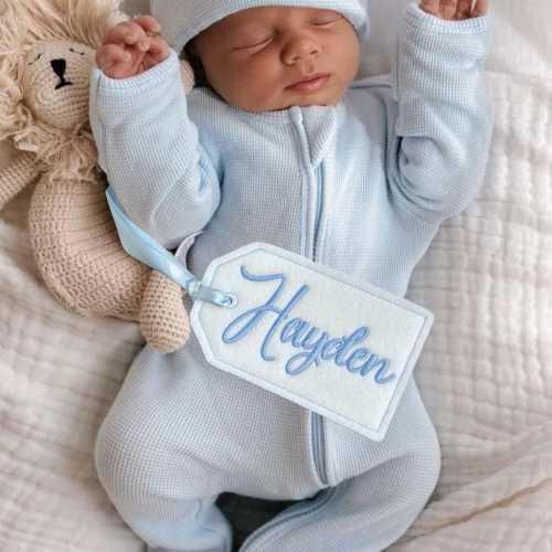 Hospital Name Tag Embroidered Announcement | Baby shower gift tag | Baby photo prop | Personalized Embroidered Gift Tag - 3.5x5.5"