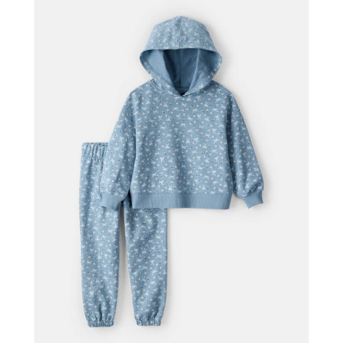 Toddler Girl 2-Piece Bow Print Cotton Long-Sleeve Hoodie & Pant Set - Blue - Carter's | Carter's
