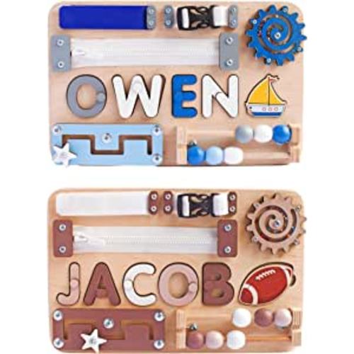 Amazon.com: Name Puzzle Busy Board Personalized Baby Gift Wooden Puzzle Montessori Toys Learning Board Toddler Toys Fidget, Zipper, Buckle Plane Car Travel Sensory : Toys & Games