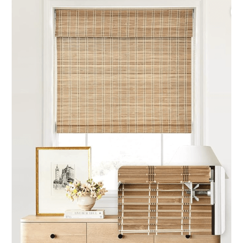 LazBlinds No Drill Cordless Bamboo Roman Shades, 38" W × 64" H, Brown