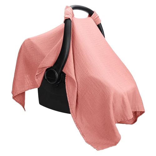 Comfy Cubs Baby Car Seat Cover - Soft, Breathable Bamboo Rayon and Muslin Cotton Blend - Lightweight Canopy for Sun, Bug, and Comfort Protection - Large Size Infant Seat Cover in Dusty Rose Design
