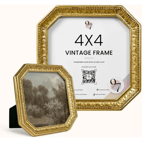 97 Decor 4x4 Vintage Picture Frame - Gold Antique Frame 4x4, Square Ornate Frames 4 X 4 With Glass Front For Tabletop Photo Display And Wall Hanging, Vintage Wall Decor