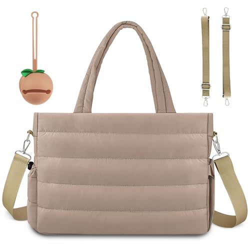 KUBYA Diaper Bag Tote, Puffer Diaper Tote Bags for Women Lightweight Travel Work Hospital Baby Bag Crossbody Mommy Bag
