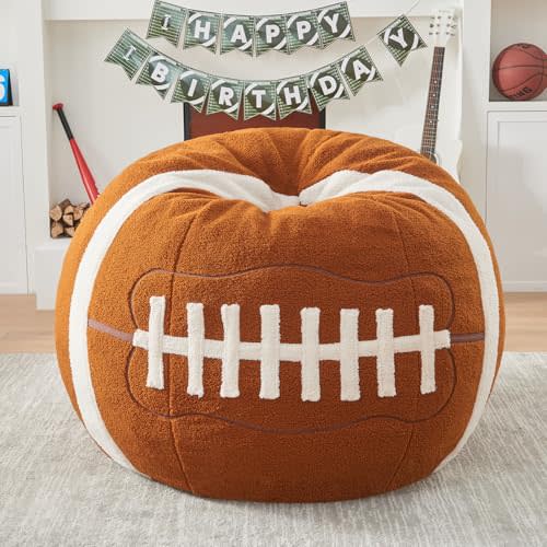 Sports Football Bean Bag Chair – Giant Bean Bag Chairs for Adults and Kids – Filled Plush Lounge Sofa Couch for Living Room, Gaming Room, Office – Perfect for Football Party Decor – 44 Inch