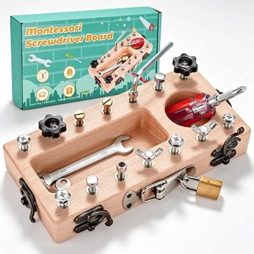Montessori - Juego de destornilladores con cerradura y llave, juguetes Montessori para niños de 3, 4 y 5 años, herramientas de actividades de destornillador de madera, habilidades motoras finas, juguete sensorial de aprendizaje preescolar