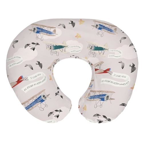 Vintage Planes Birds Sky Nursing Pillow Covers for Boy Girl Retro Flying Airplanes Baby Nursery Slipcover for Breastfeeding Pillows Aircraft Travel Soft Stretchy Removable Covers for Newborn Infant