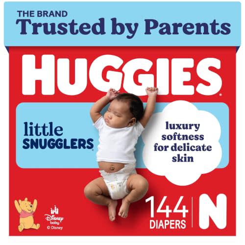 Huggies Little Snugglers Newborn Diapers, 144 Count | Newborn Essentials, Blowout Protection, Leakproof Protection, Luxury Softness, FastAbsorb System, Hypoallergenic