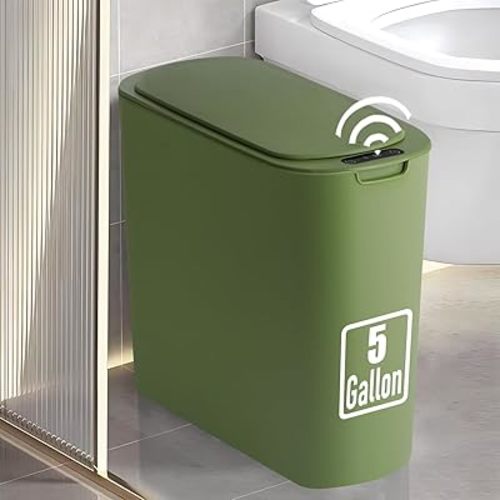 TIPGO 5 Gallon Motion Senor Bathroom Trash Can with Lid, Automatic Garbage Can Touchless, Smart Plastic Waste Basket for Narrow Spaces, Bathroom, Office, Bedroom, Living Room (Green)