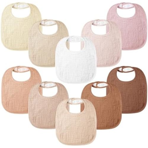 Bearmoss 100% Cotton 10 Pack Muslin Baby Bibs for Drooling and Teething