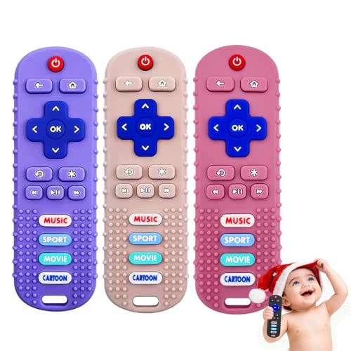 3 Pack Baby Teething Toys&Remote Control Toy, Baby Chew Toys for Teething Relief, Food Grade Silicone Teethers for Babies 3-24 Months,Baby First Easter Gifts for Boys and Girls