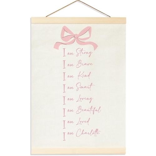 Pink Bow Nursery Decor,Positive Affirmations Wall Decor Banner For Girls Room Decoration, Excellent Room Decoration For Kids, Toddler, Playroom, And Bedrooms, I Am Strong, Brave, Hanging Flag Banner