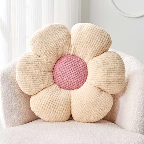 Kcvvcr Flower Throw Pillow, Soft White 19.6" Shaped Floor Pillow for Home Decor, Cute Aesthetic Plush Decorative Pillows for Bed, Sofa, Couch