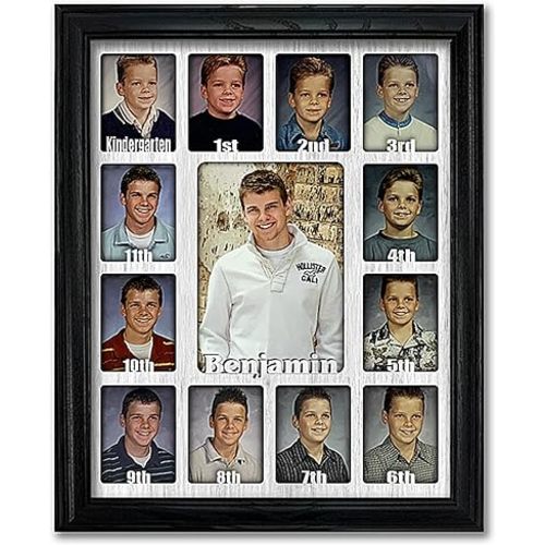 Northland School Years Picture Frame K-12 | Personalized - Add Any Name | School Days Graduation Frame | Holds Twelve 2.5" x 3.5" Photos and 5" x 7" K to 12 Photo |Black Frame White Mat