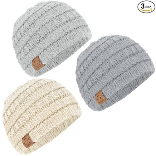 KeaBabies 3-Pack Baby Beanies for Boys, Girls,Soft Cute Baby Hat (Cloud, 6-36M)