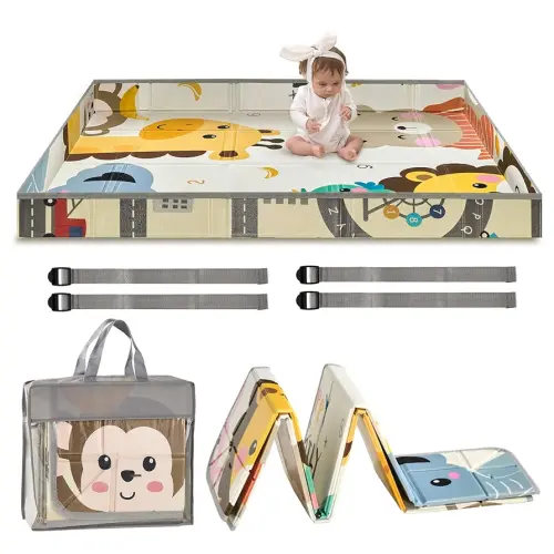 VEVOR Baby Play Mat, 55""x71"" Baby Crawling Mat, Non-Slip One-Piece Foam Baby Playmat, Foldable Portable Reversible Floor Mat with Travel Bag, Waterproof Activity Playmats for Babies, Toddlers, Infan