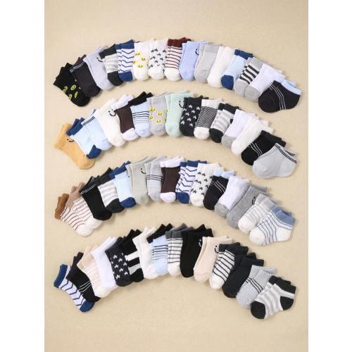 24 Pairs Soft Baby Socks, Striped & Star Pattern, Toddler Boys Socks, Assorted Printed Designs, Comfortable Breathable Stretchy Daily Socks, 0-36 Months, Suitable For Spring/Summer, Baby Socks, Toddler Boy Socks, Infant Socks, Ankle Socks, Printed Socks,