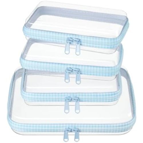 4 pcs Clear Zipper Pouches,Hard Shell Zipper Case, Toiletry Bag for Travel