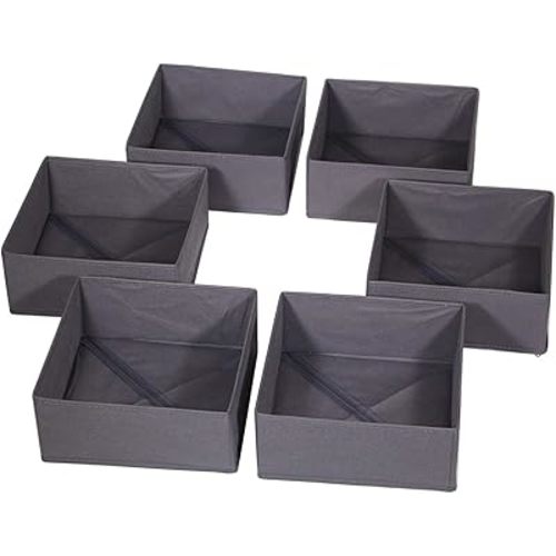 DIOMMELL 6 Pack Foldable Cloth Storage Box Closet Dresser Drawer Organizer Divider Fabric Baskets Bins Containers for Clothes Underwear Bras Socks Lingerie Clothing, Dark Grey 600
