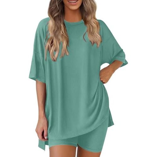 Women's Lounge Pajamas Sets Plus Size Fashion Solid Color Crewneck 1/2 Sleeves Oversized Shirts Tops Shorts Suit