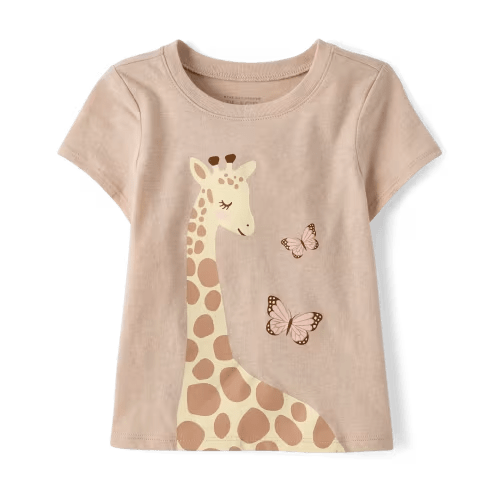 Baby And Toddler Short Sleeve Giraffe Graphic Tee - TAN
