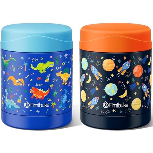 Fimibuke Insulated Kids Food Jar, 2 Pack 12 OZ Bpa Free Stainless Steel Vacuum Thermos for Hot Cold Food, Leakproof Snack Container for School Boys Girls Wide Mouth Toddler Lunch Box for Smoothie Soup