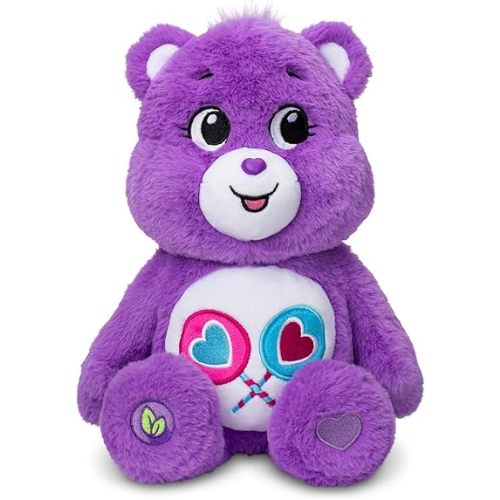 Care Bears 14" Share Bear Plushie - Medium Size - Purple Plush for Ages 4+ – Perfect Stuffed Animal Holiday, Birthday Gift, Super Soft and Cuddly – Good For Girls and Boys, Employees, Collectors