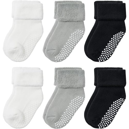 VWU Baby Toddler Kids Ankle Crew Socks with Grips Unisex Warm Thick Cotton Winter Socks 0-10 Years 6/8 Pack