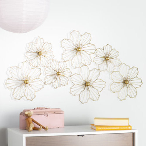 CosmoLiving by Cosmopolitan Metal Wire Foiled Floral Home Wall Decor with Scroll Accents | Wayfair