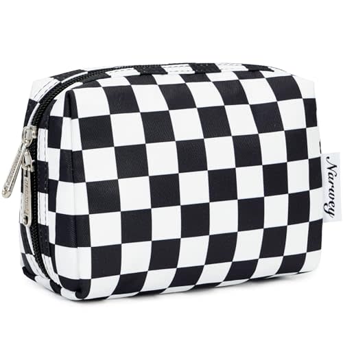 Narwey Small Makeup Bag for Purse, Travel Mini Cosmetic Bag for Women Girls | Wide-open, Cute Patterns, Gifts, Make up Bag, Pouch Purse, 5 Organized Pockets for Toiletries, Cosmetics, Brush, Essentials