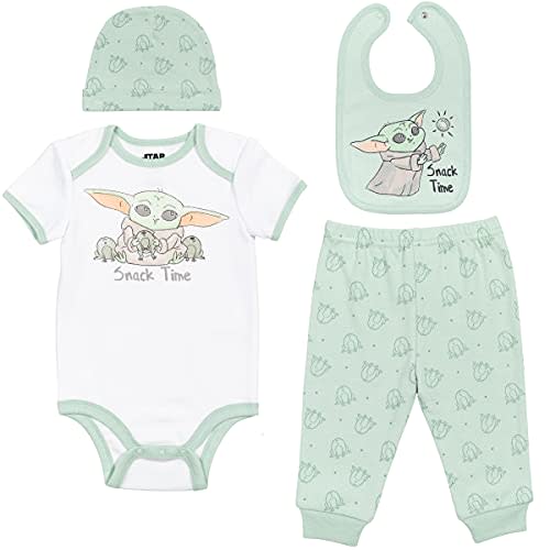 STAR WARS Mandalorian The Child Baby Boys Layette Set: Bodysuit Pants Bib Hat