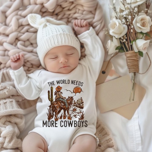 The World Needs More Cowboys Western Baby Boy Bodysuits, Toddler Shirts, Long Sleeve Boys Outfit, Baby Shower Gift