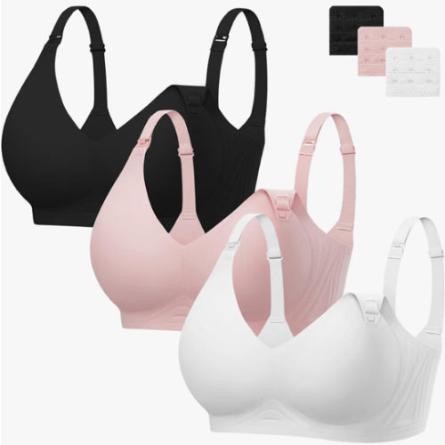 Angelhood 3 Pack Nursing Bras for Breastfeeding Seamless Pregnancy Maternity Bra Wireless Sleep Bralette with Extenders