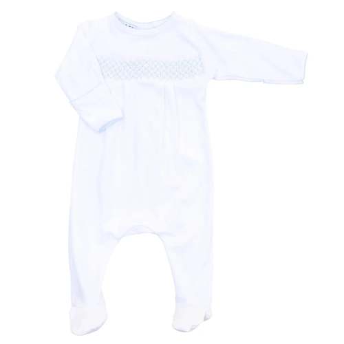 Solid Essentials White Blue Smocked Footie – Simply Littles