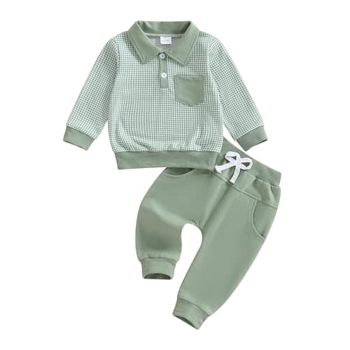 GGBNOMER Toddler Baby Boy Fall Clothes Plaid Long Sleeve Sweatshirt Tops + Casual Pants Sets 2pcs Infant Boy Winter Clothes