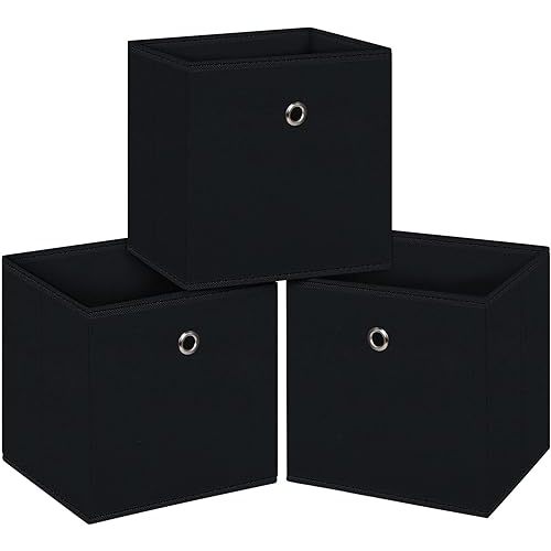 Black Foldable Storage Cubes Bins ,11 Inch Cloth Storage Cube Fabric Storage Box Cubes Organizer Baskets with Handles for Home Organizer Set of 3 (Black)