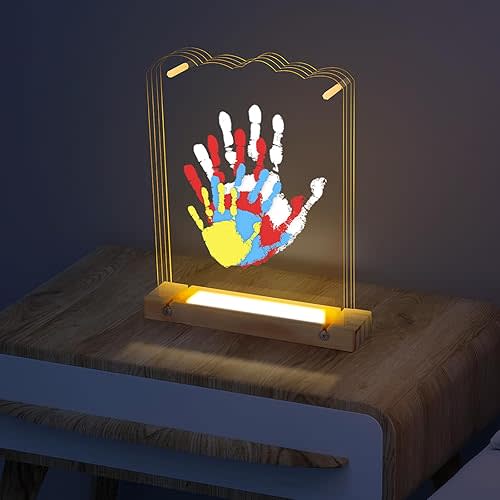 Family Handprint Kit with Light, Baby Hand and Footprint Kit, Family Gifts for New Parents, Christmas, Adoption, Baby Shower New Mom Gifts, Wooden Craft Keepsake (Nature)