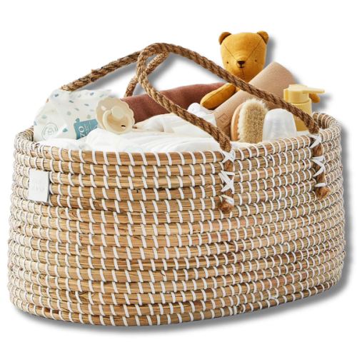 Baby Diaper Caddy Organizer "LILY" Handmade & Natural by BEBE BASK® – BEBE BASK